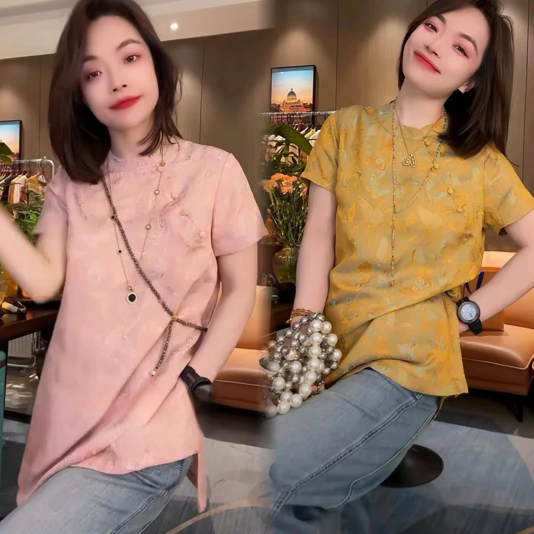 新中式夏季薄款盘扣宽松百搭短袖女上衣