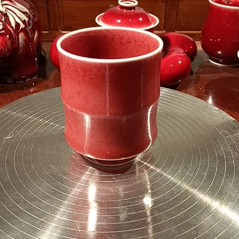 小***蚪景德镇纯手工郎红竹节杯
