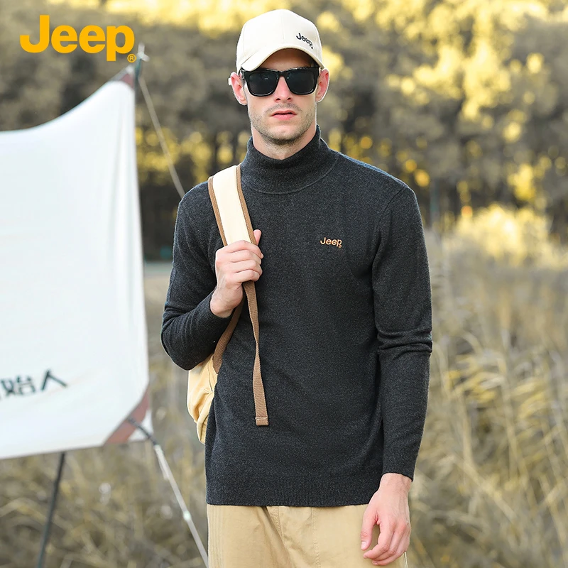 JEEP吉普100%纯羊毛衫半高领毛衣冬季保暖针织打底衫羊绒衫男017