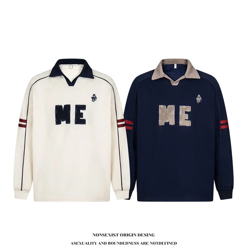 NONSEXIST 原创国潮长袖POLO衫新款美式运动休闲翻领长袖卫衣男女