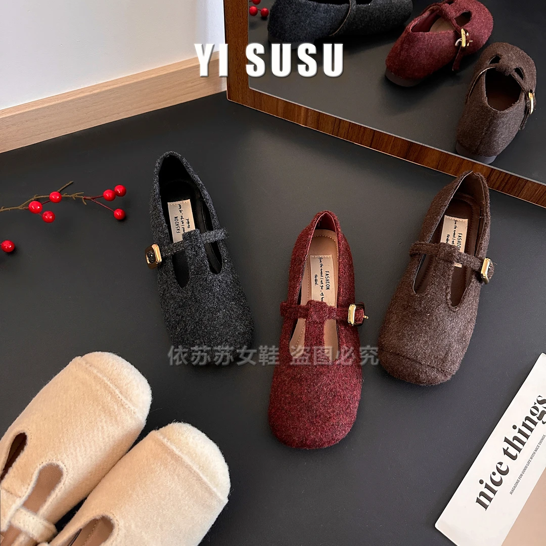 软底鞋女秋冬外穿新款法式复古仙女风圆头玛丽珍单鞋加绒平底棉鞋
