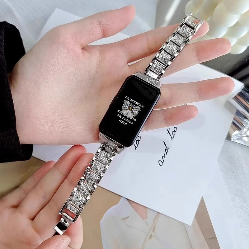 适用华为手环10表带新款HUAWEI band10满钻金属腕带nfc版轻奢时尚