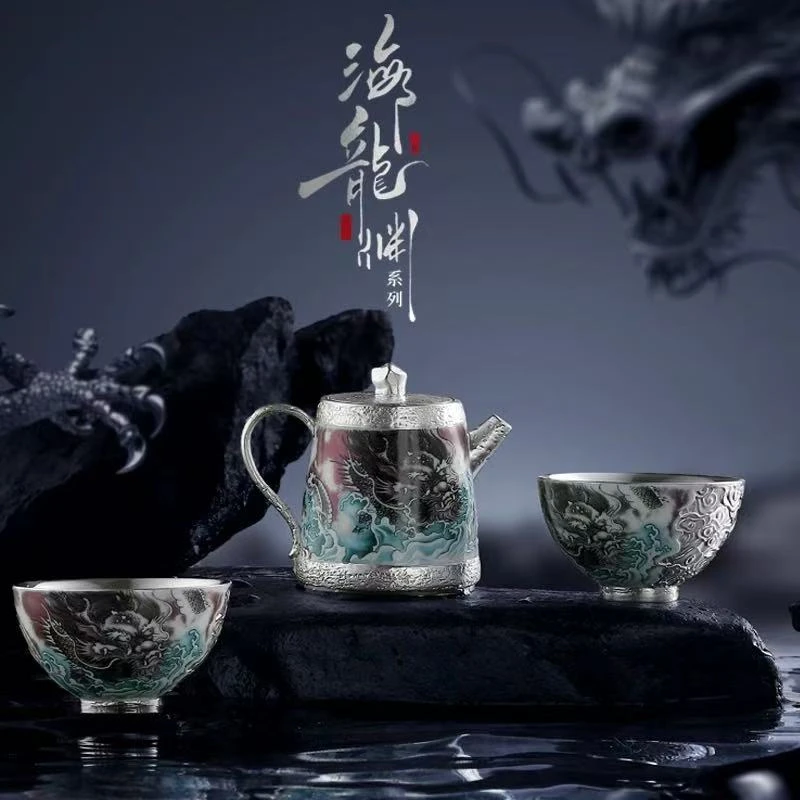 郑文强纯手工海龙渊银一壶两杯 Y132