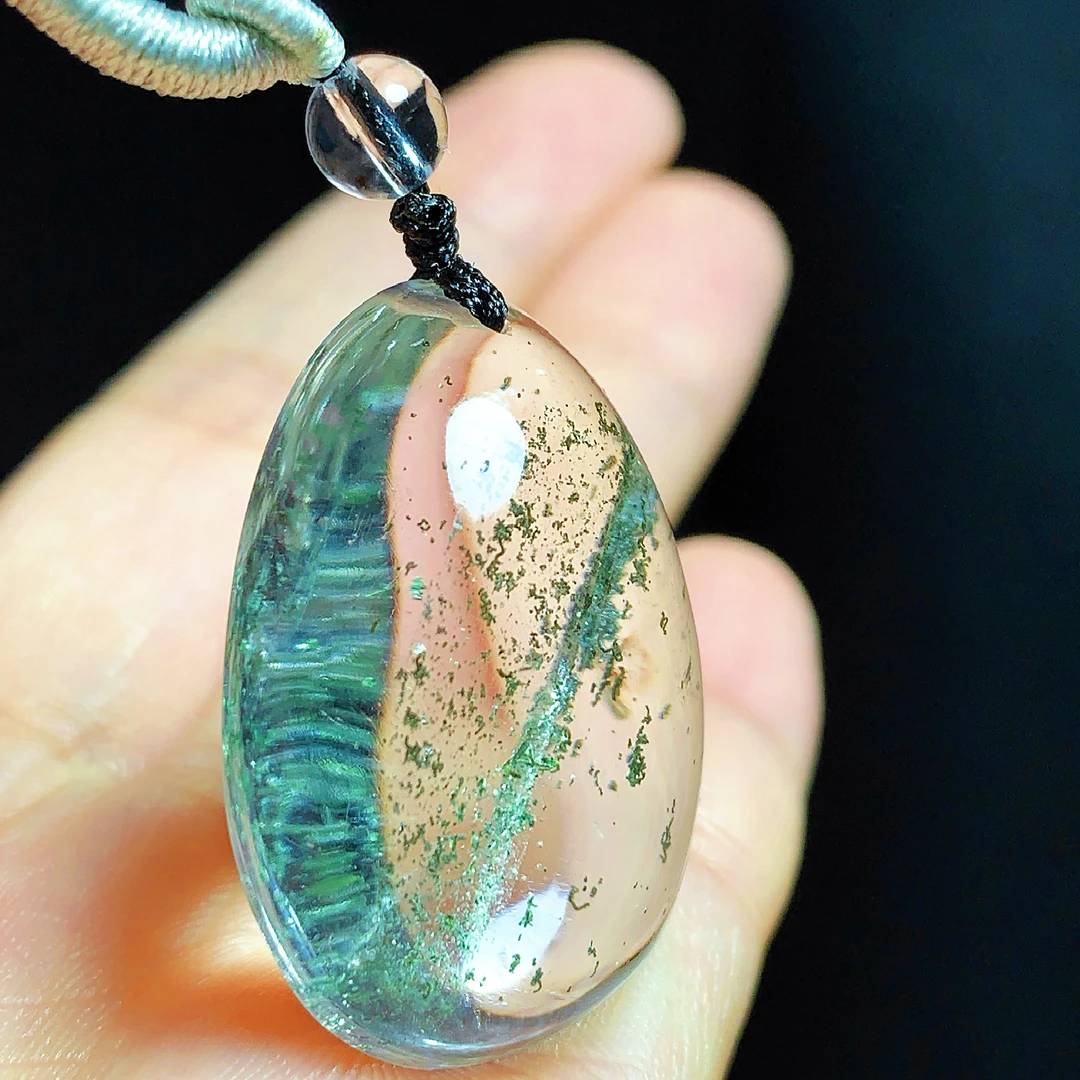 东海水晶天然绿幽灵水晶水滴吊坠毛衣链平安项坠男女款聚宝盆饰品