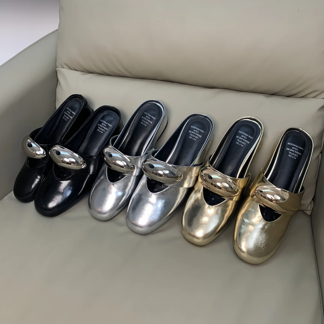 圆头大金属扣包头拖719