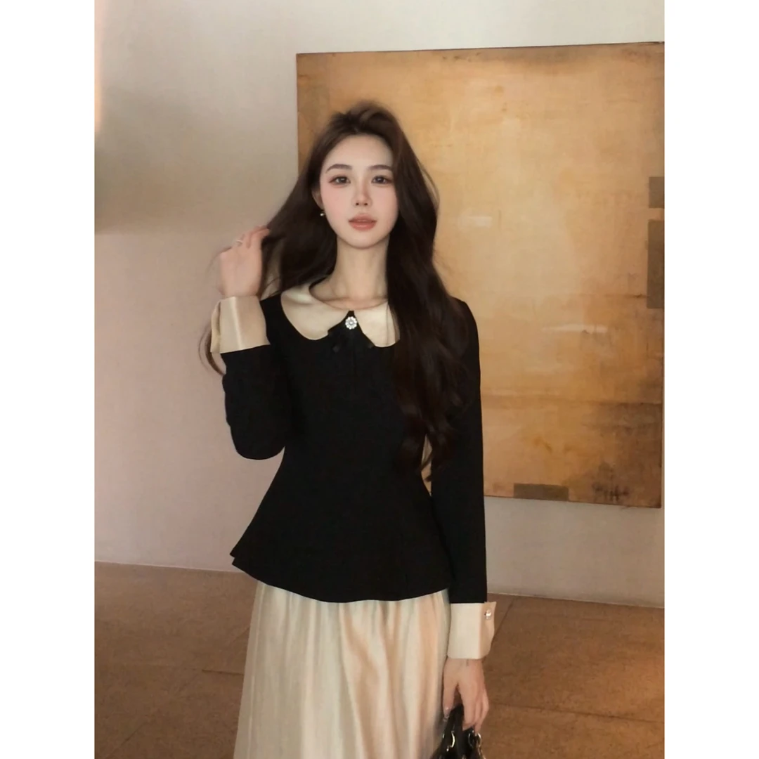 文文【晨露】气质设计感千金收腰长袖上衣+大摆半裙LL9251+LL9252