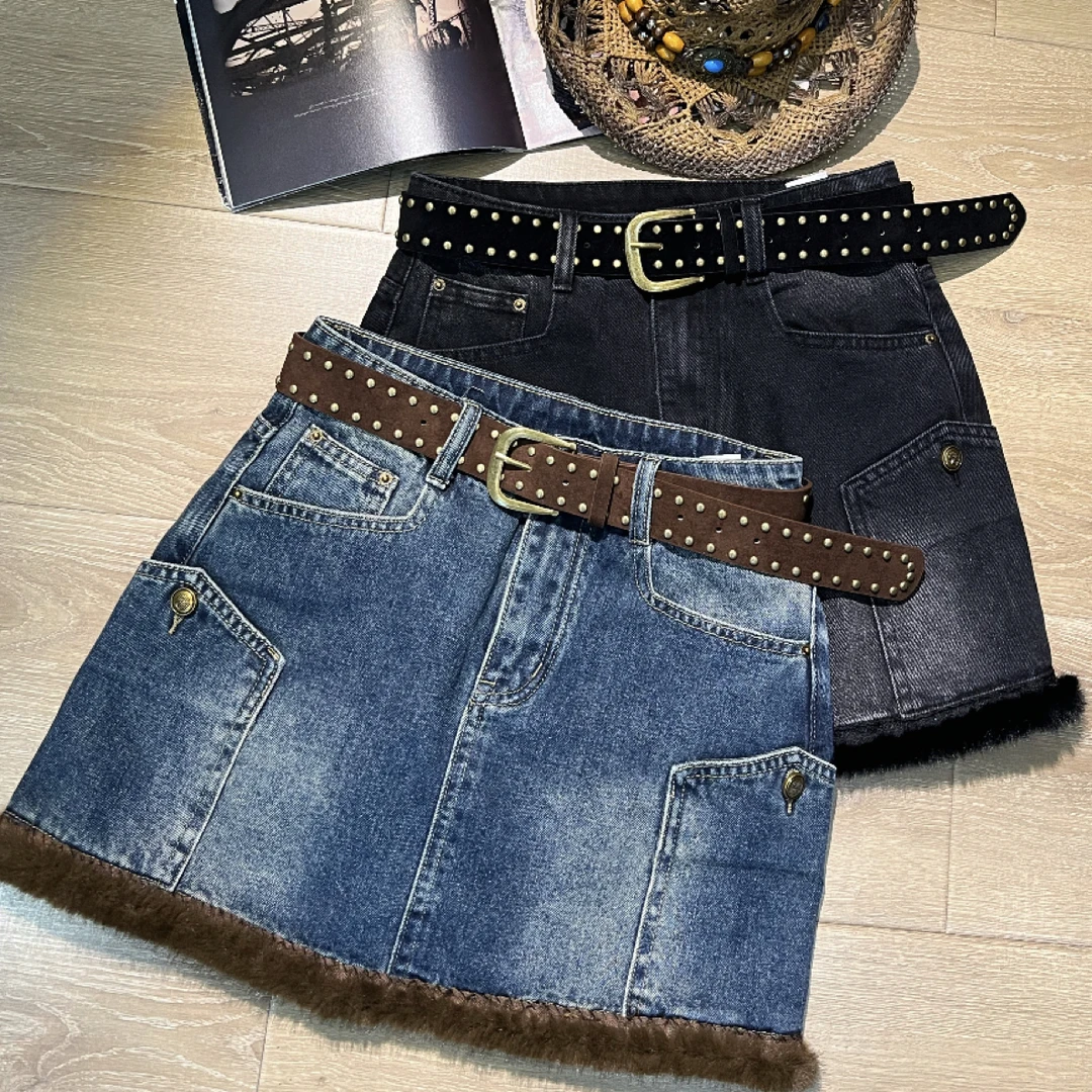 原创设计设计美式复古洗水大口道百搭牛仔裙25冬