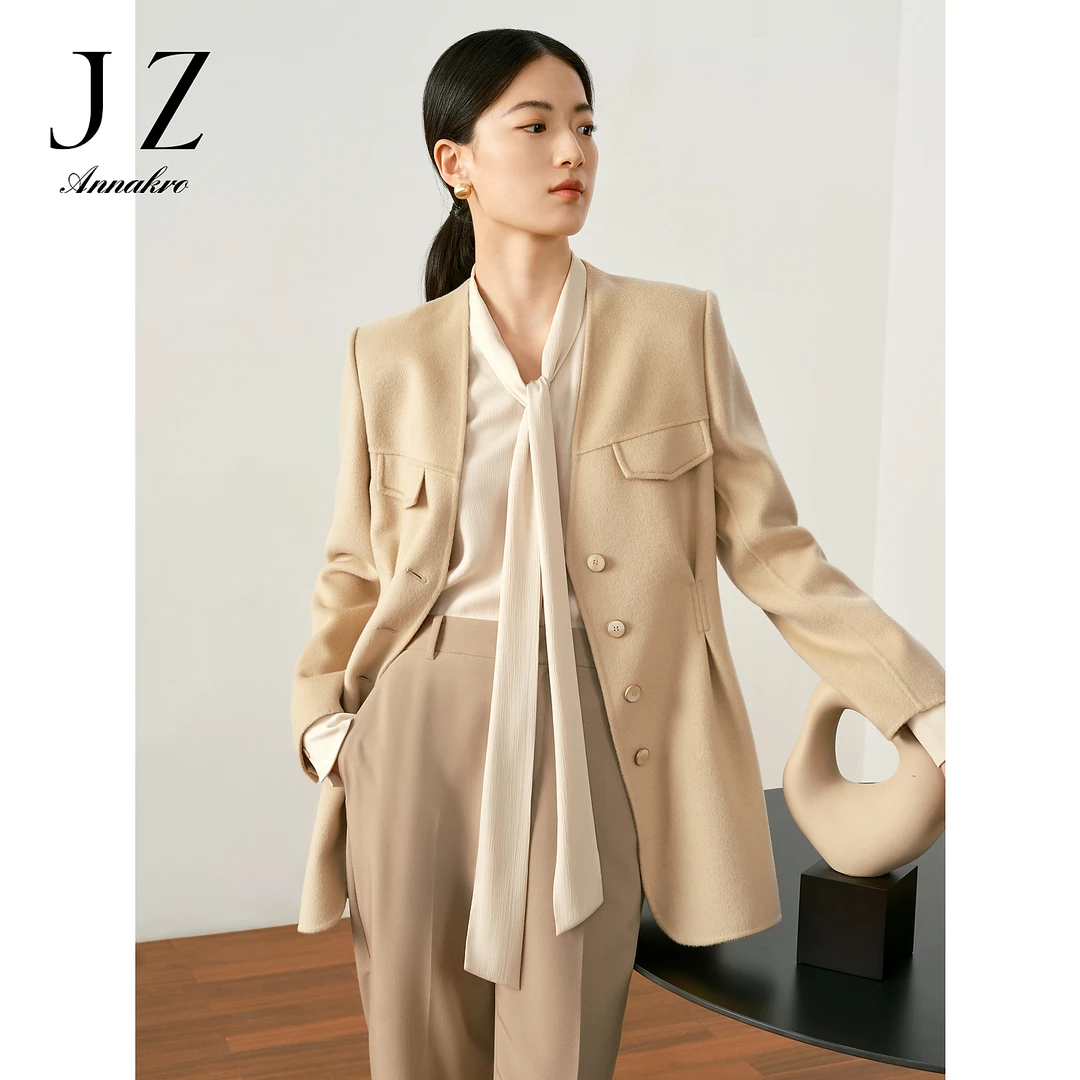 【辛小北专属】玖姿安娜蔻JTDQ72502长袖通勤法式复古羊毛长大衣女