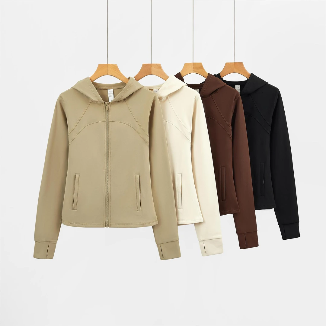 美新龙运动外套女秋冬修身显瘦连帽瑜伽夹克骑行跑步训练健身上衣