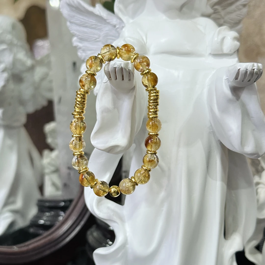 黄水晶圆珠手串.