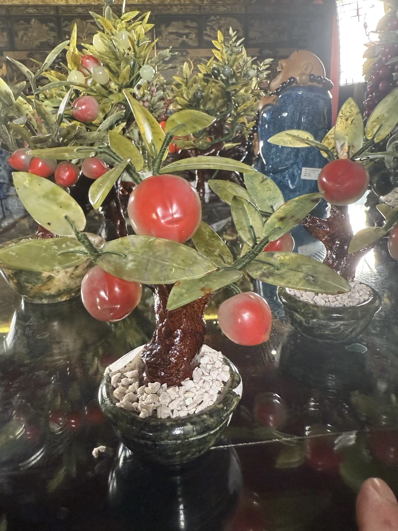 玉石仙桃寿桃树盆景中式客厅电视柜装饰品