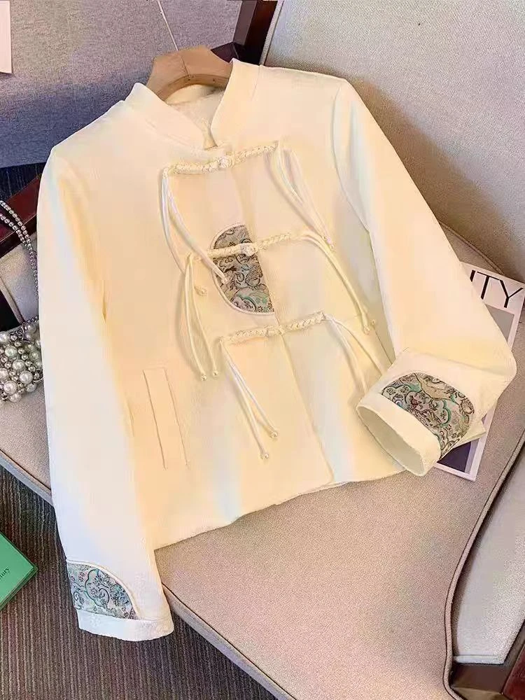 新中式盘扣刺绣衬衫外套女短款2025早春秋新款轻国风提花小衫7017