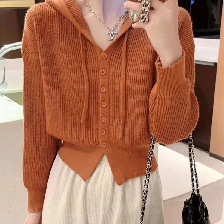 休闲毛衣女宽松韩版连帽长袖高腰短款小个子可内搭针织衫上衣秋冬