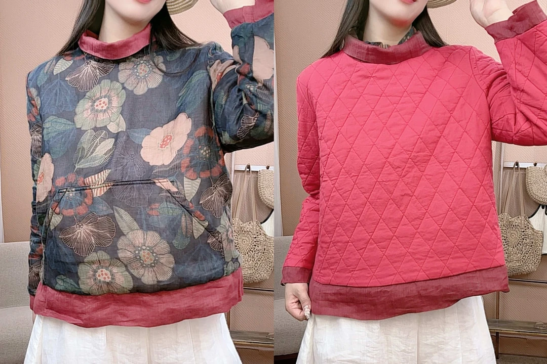 25907苎麻堆堆领双层夹棉棉服