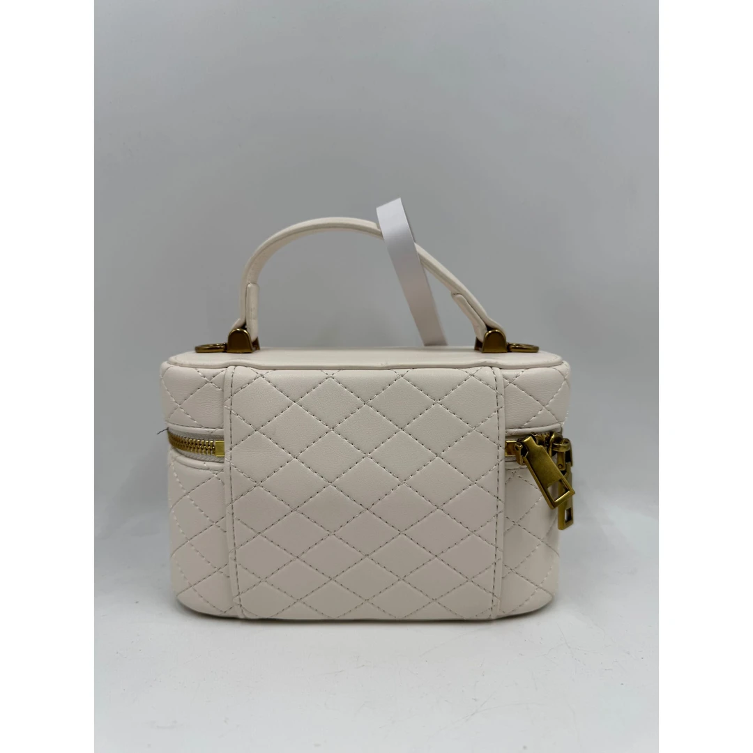 LQ-时尚真皮女包经典菱格手提盒子包-白色-0384