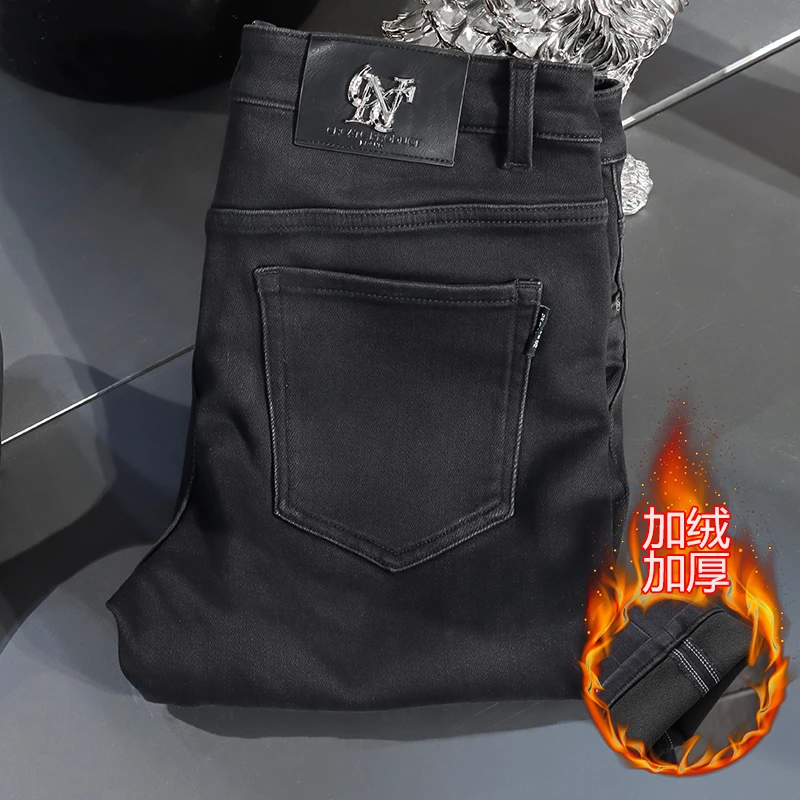 男装厚实加绒微弹修身牛仔裤长裤3328