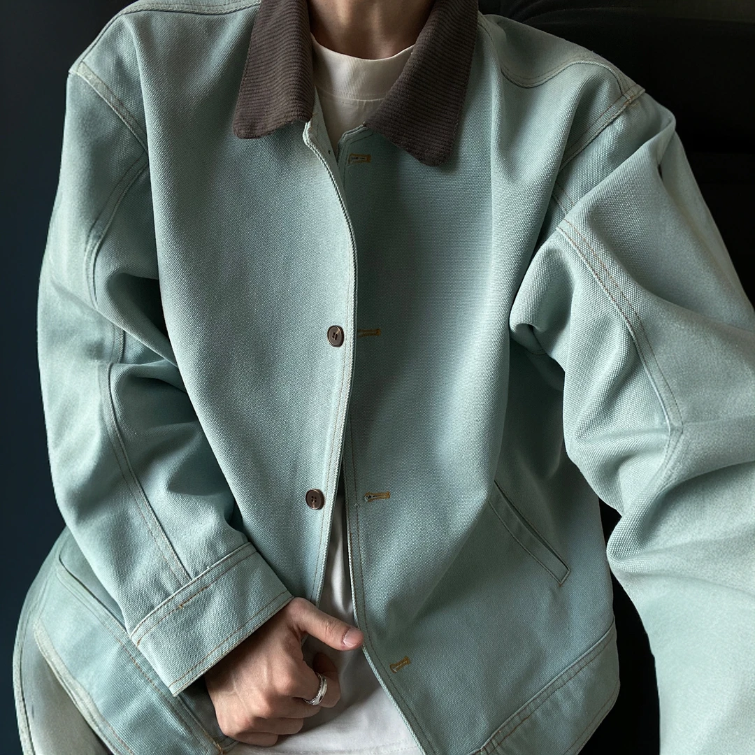 美式复古水洗做旧翻领cleanfit夹克男春秋季休闲纽扣简约外套