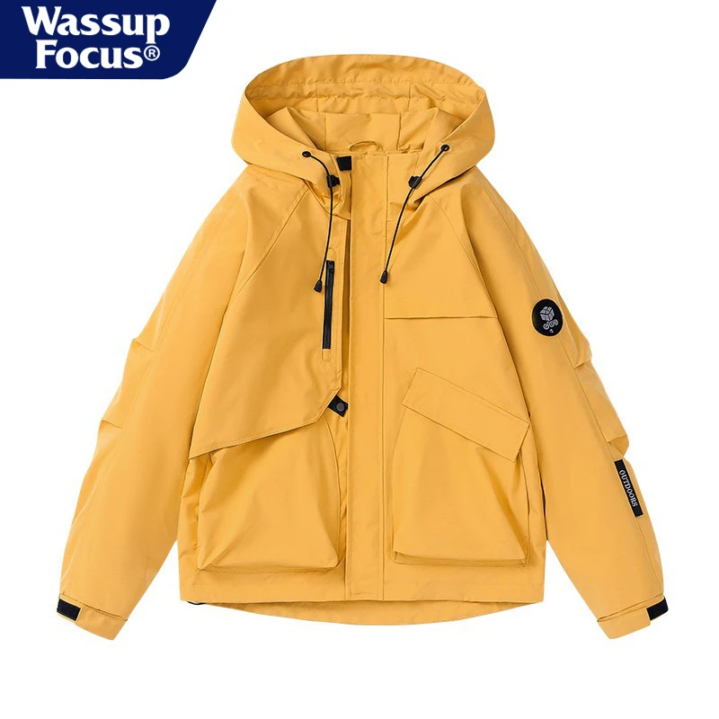 WASSUP FOCU户外运动夹克连帽工装防风多口袋春秋季冲锋衣男女款