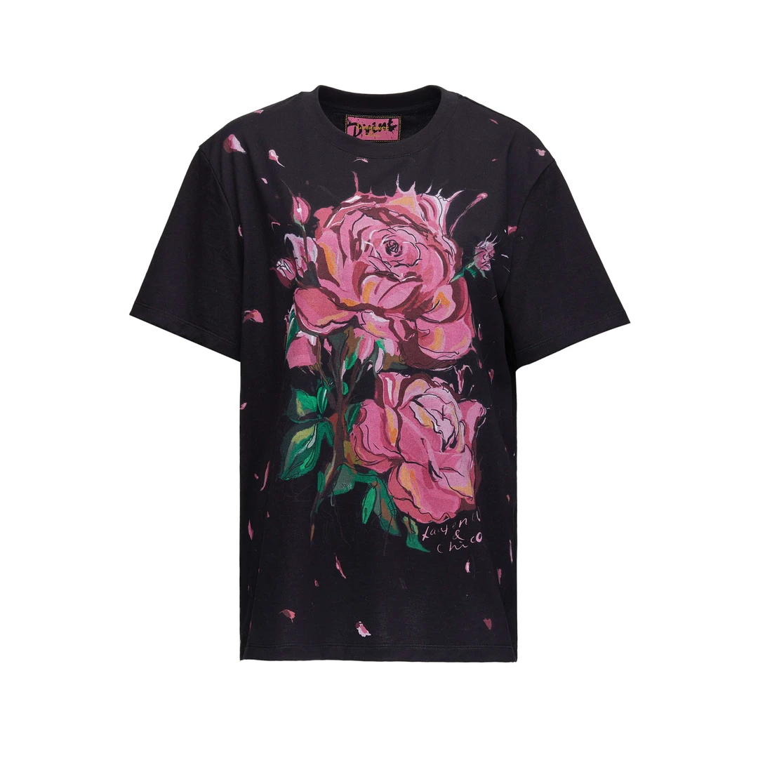 【CHICO专属】散落的玫瑰花手绘印花t恤C4AX10111090