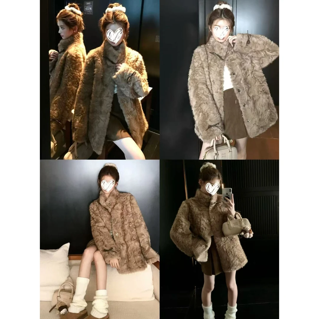 【小王家】女冬季短外套皮毛一体心事毛毛外套网红重工女装女士秋冬