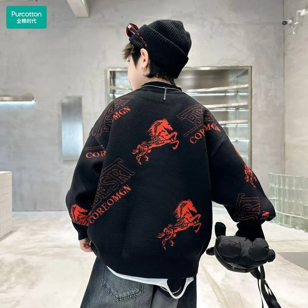 全棉时代【断码】童装不起球男童毛衣2026新款秋冬中大儿童马到成