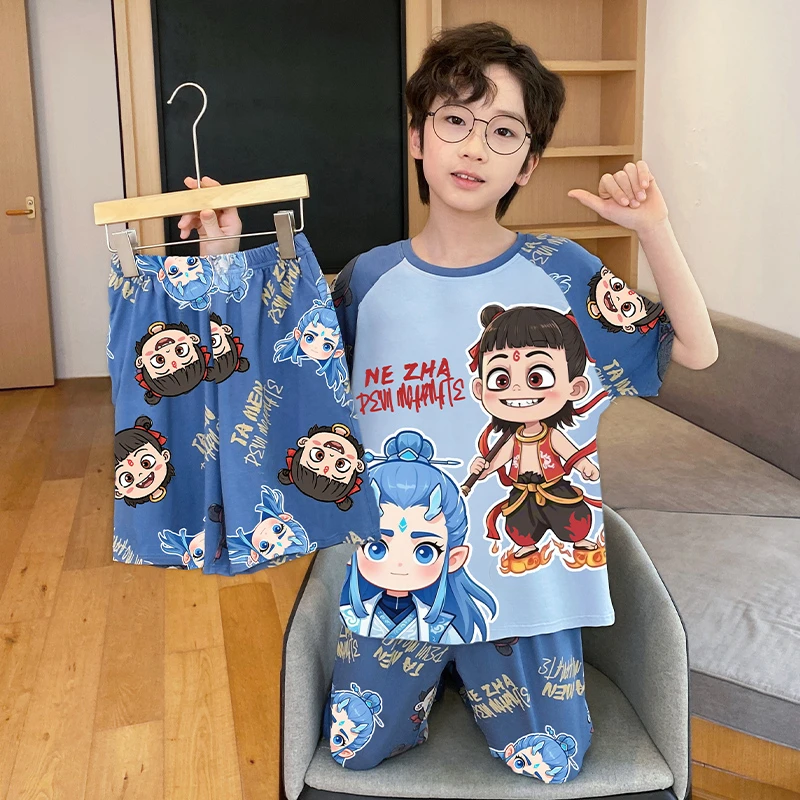 YUZHAOLIN/俞兆林时尚卡通可外穿男童短袖莫代尔睡衣中大童三件套