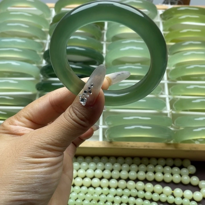 青***亮蛇纹石玉合金手镯