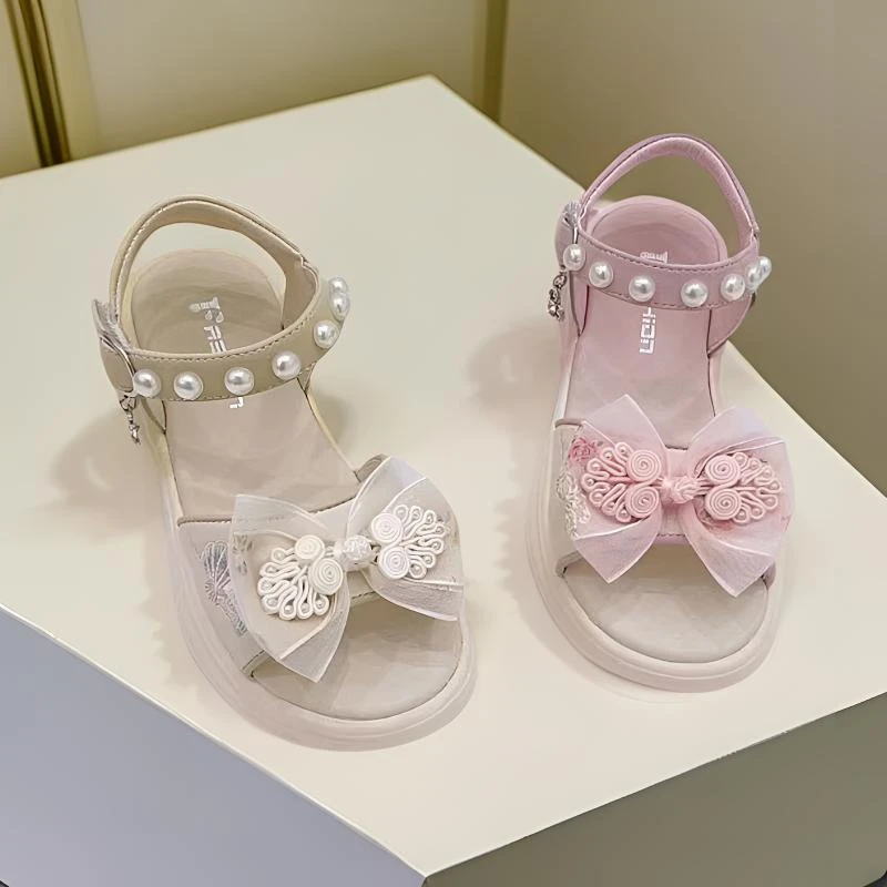 女童时尚公主蝴蝶珍珠休闲风公主凉鞋超轻防滑底