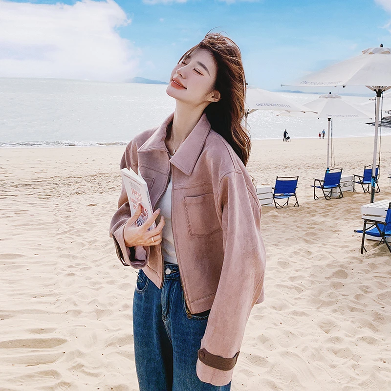烟粉色甜美减龄小个子夹克上衣女2025年春季新款韩系百搭短款外套