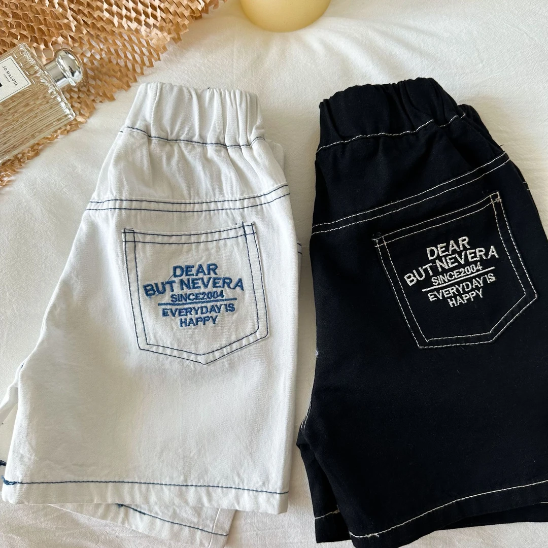 儿童短裤2025夏季新品男女童个性字母短裤宝宝撞线五分裤潮