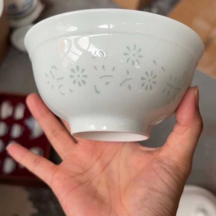 青瓷景德镇陶瓷米饭碗青色两只