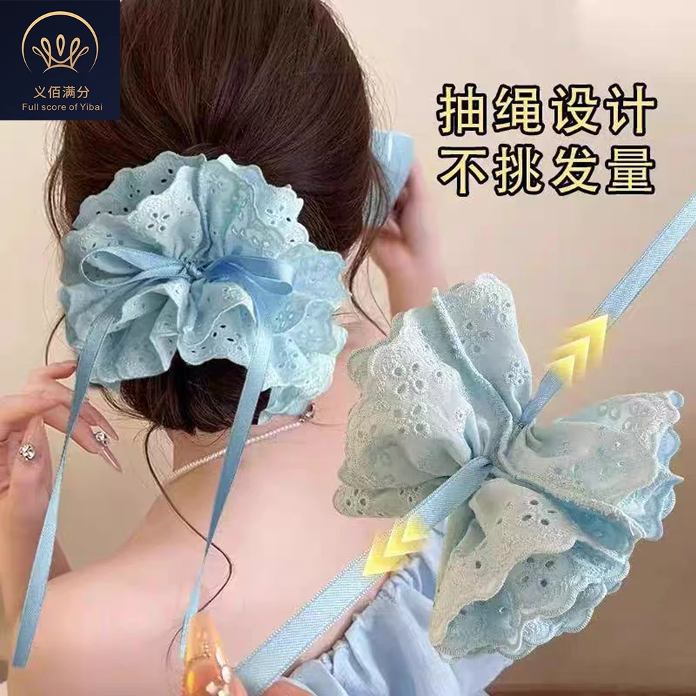 义佰满分森系抽绳绑带花边蕾丝发圈春夏超仙氛围感头花绑头发绳