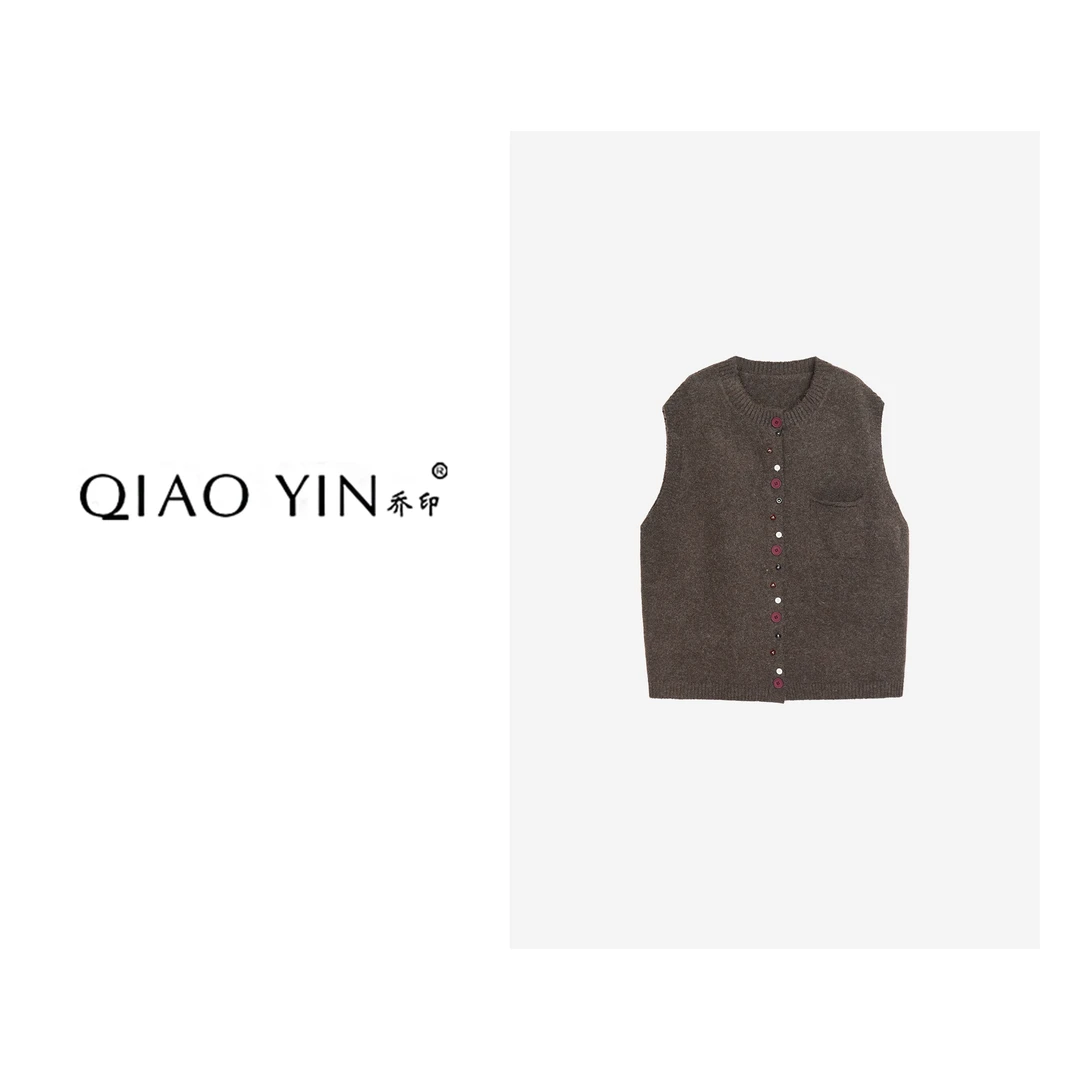 QIAO YIN“马夹”针织马甲极简无袖纯色女气质QY28437