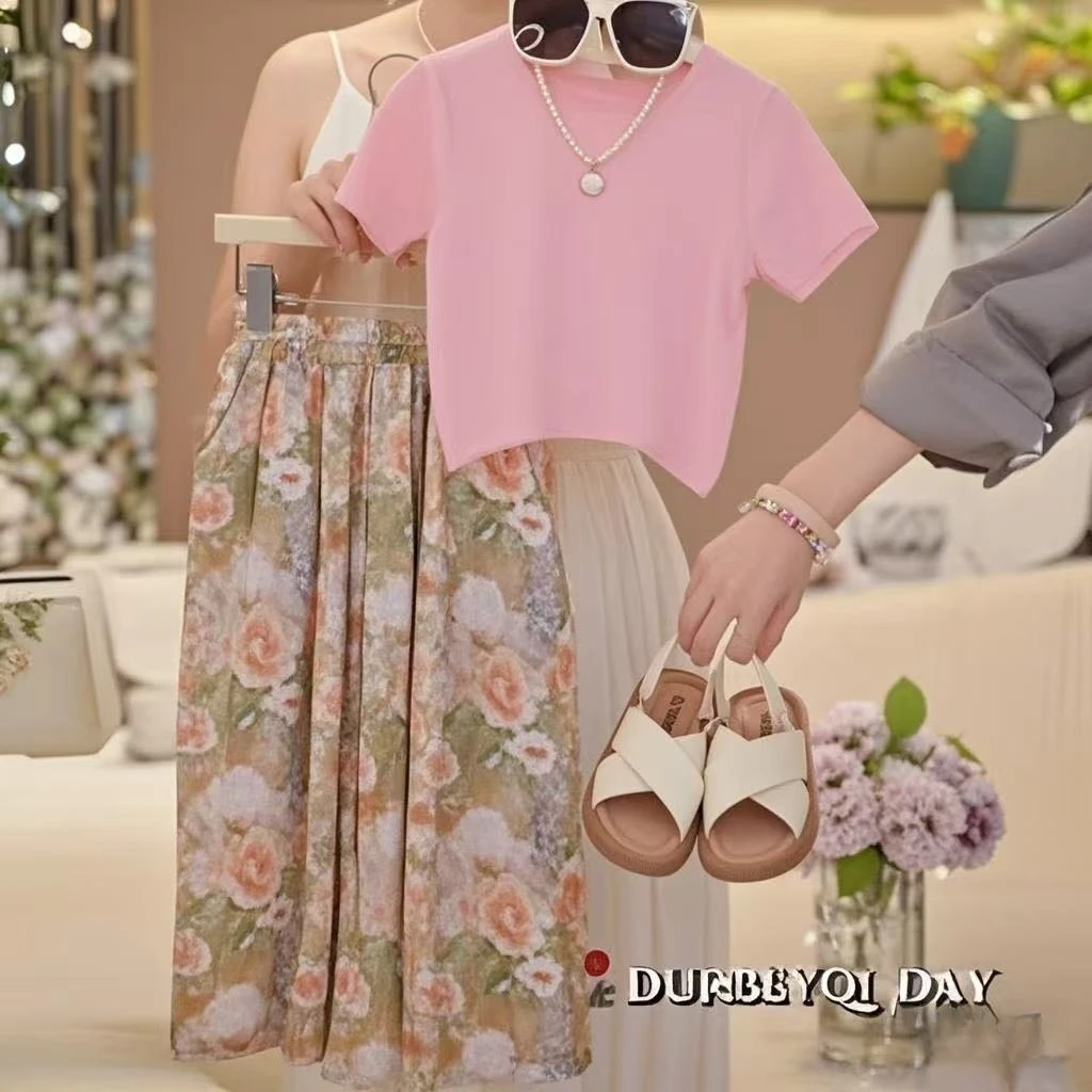 女童超好看韩系套装高级感穿搭夏季2025新款儿童短袖阔腿裤夏装潮