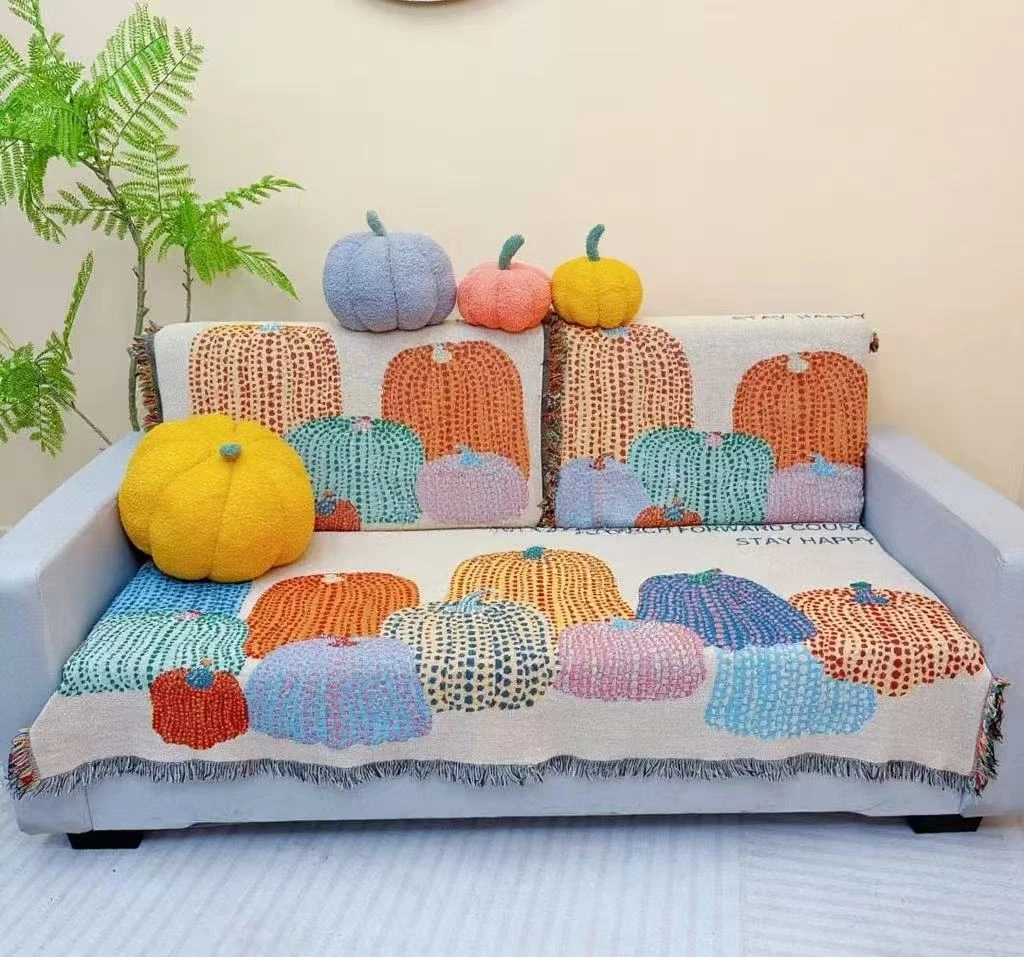 【多彩南瓜130*180】贵妃位沙发巾盖毯四季通用沙发垫双面毯子