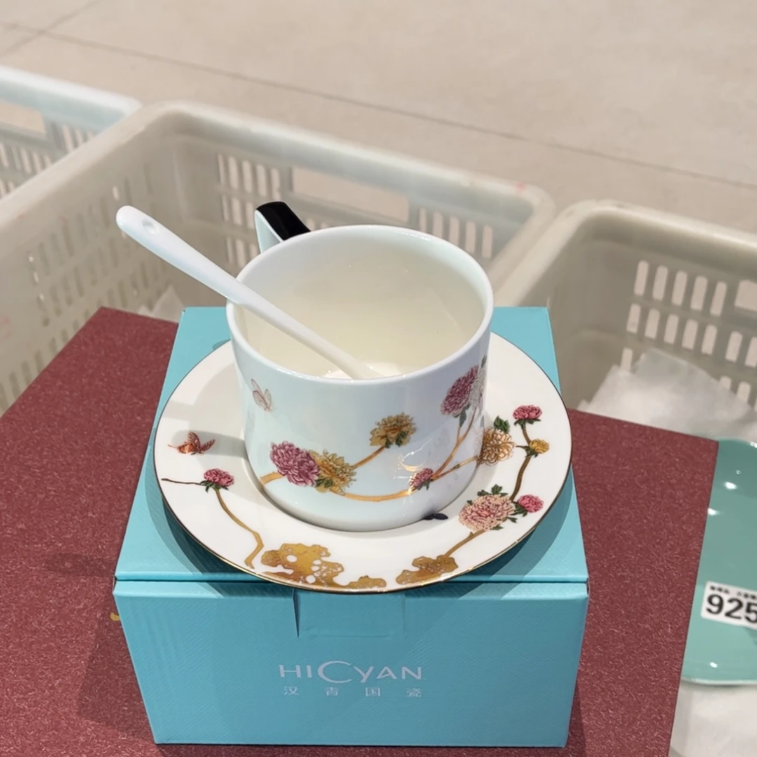瓷片花开富贵三头大茶杯
