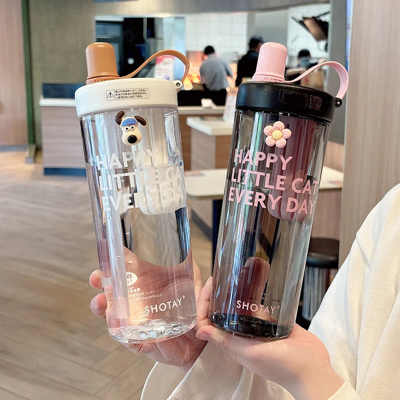 塑料杯女大容量吸管杯高颜值学生带刻度水杯简约户外健身随行杯子