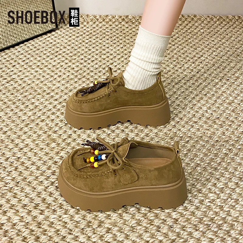 SHOEBOX鞋柜2025秋季新款日系勃肯厚底学生系带百搭单鞋乐福鞋女