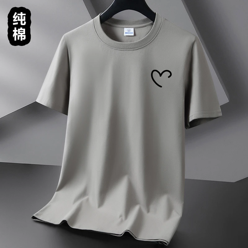 100%纯棉爆款2025夏季新款男士圆领短袖T恤男款全棉半袖青少年t恤
