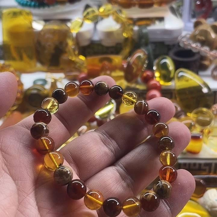 琥珀未镶嵌裸石手串