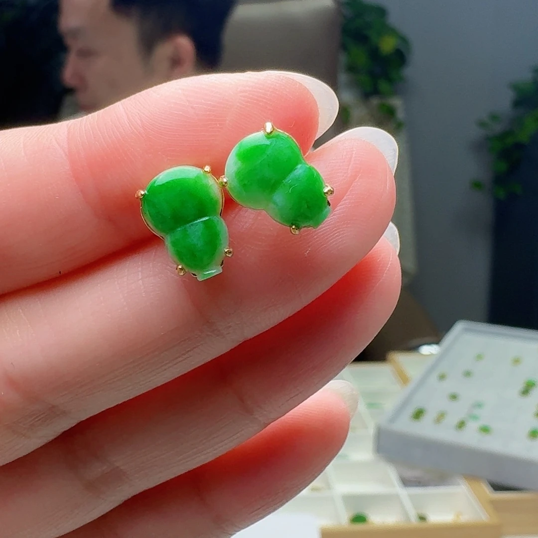 翡翠银S925镶嵌耳饰天然