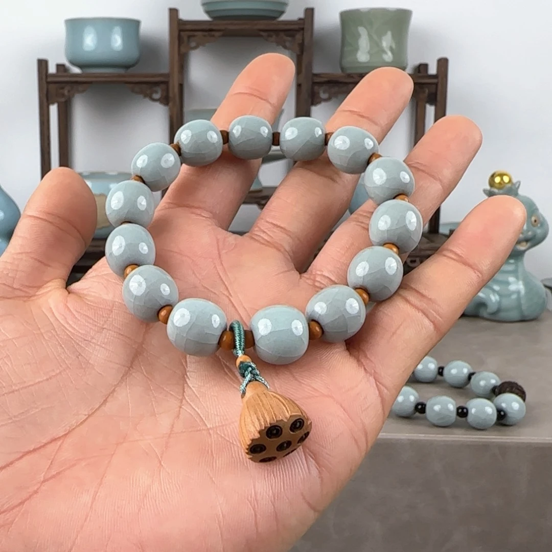 瓷片汝瓷手串天青釉中号