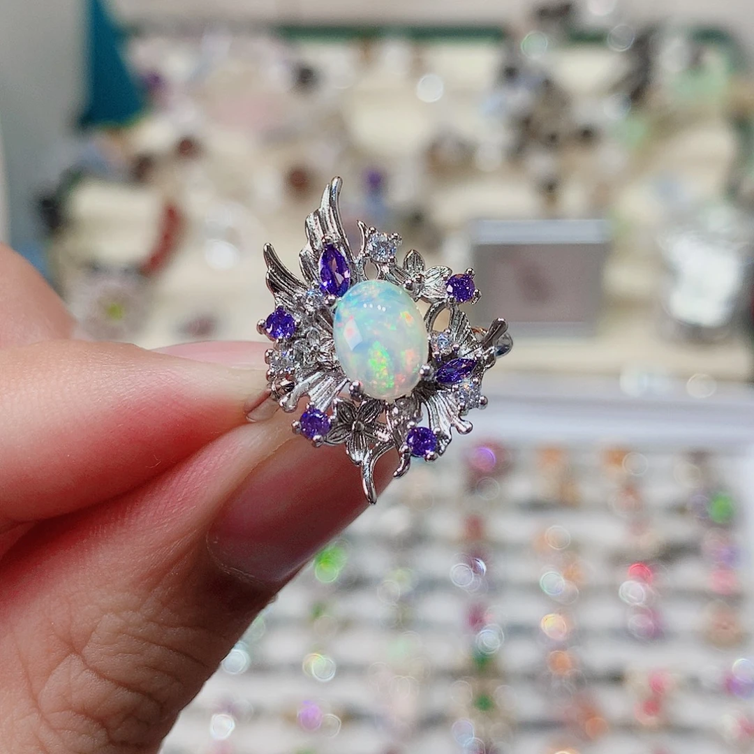 欧泊银S925镶嵌戒指戒指