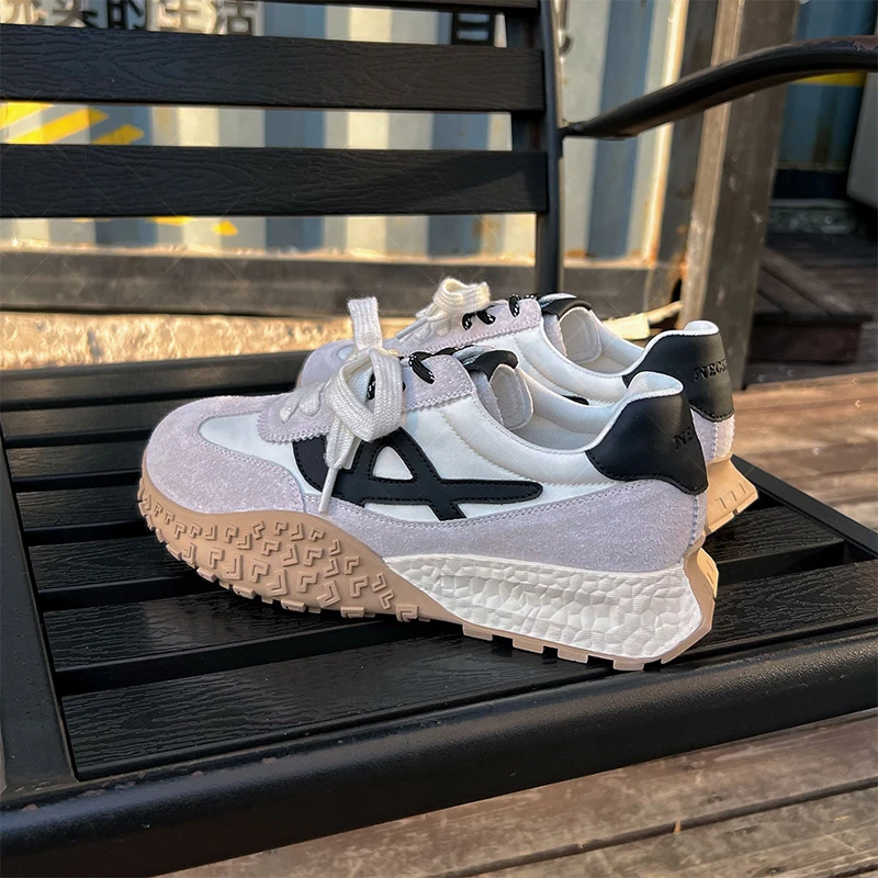 【增高4CM】复古拼色双鞋带阿甘鞋2025春季透气新款厚底增高真皮女