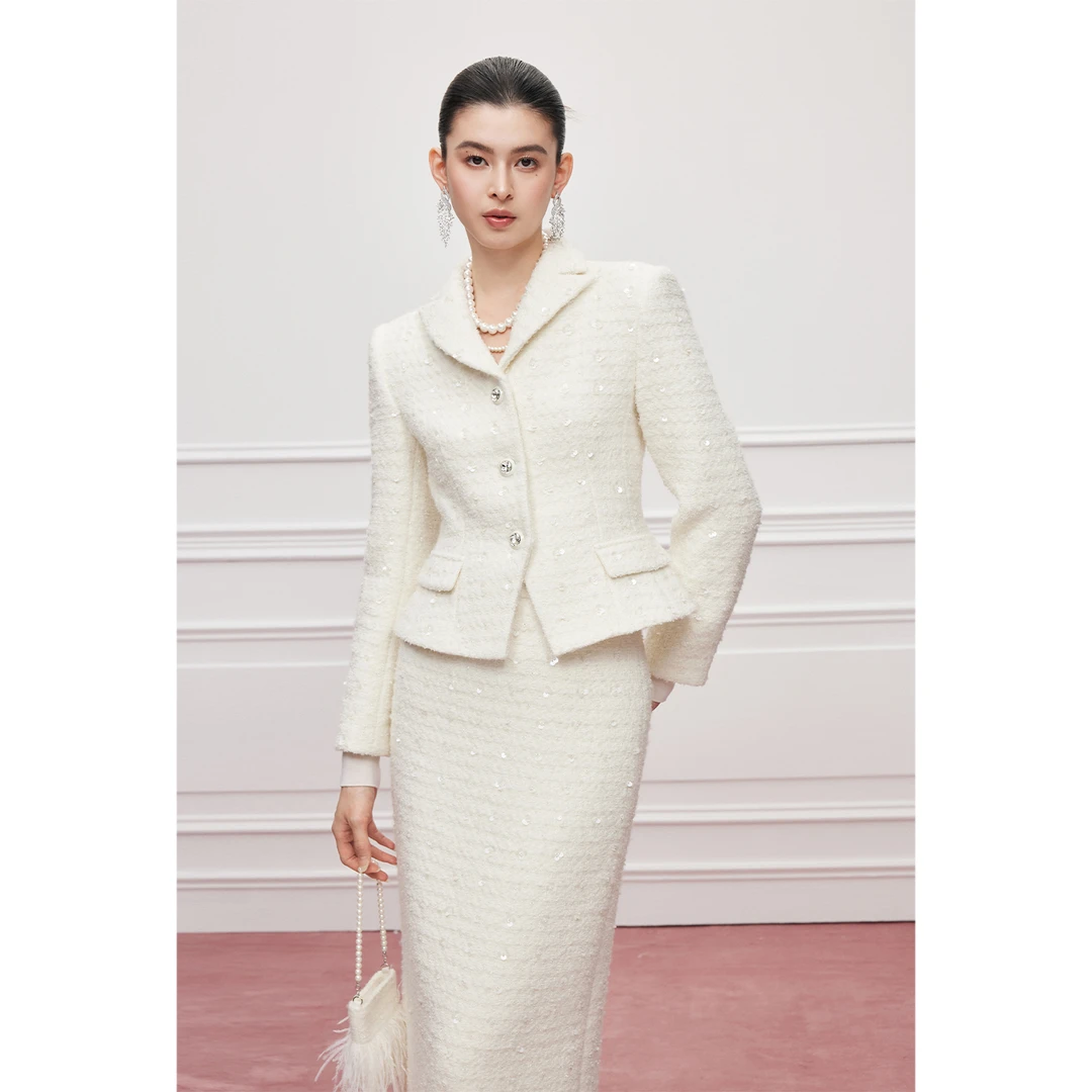 Astra闪闪|MandyZhang法式小香风绵羊毛亮片女秋冬气质小上衣