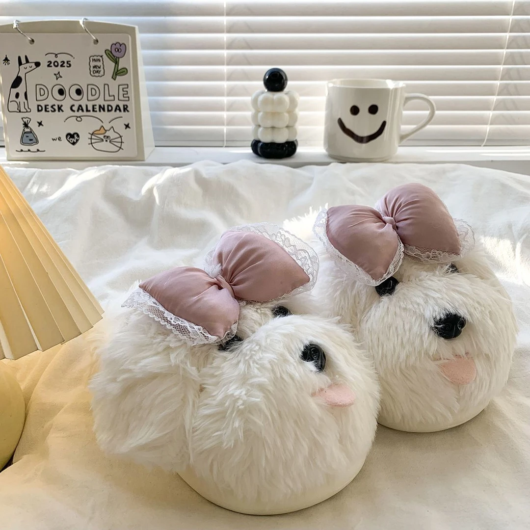 小狗女款毛毛拖鞋女外穿2025秋冬新款一脚蹬包头半拖加绒棉拖