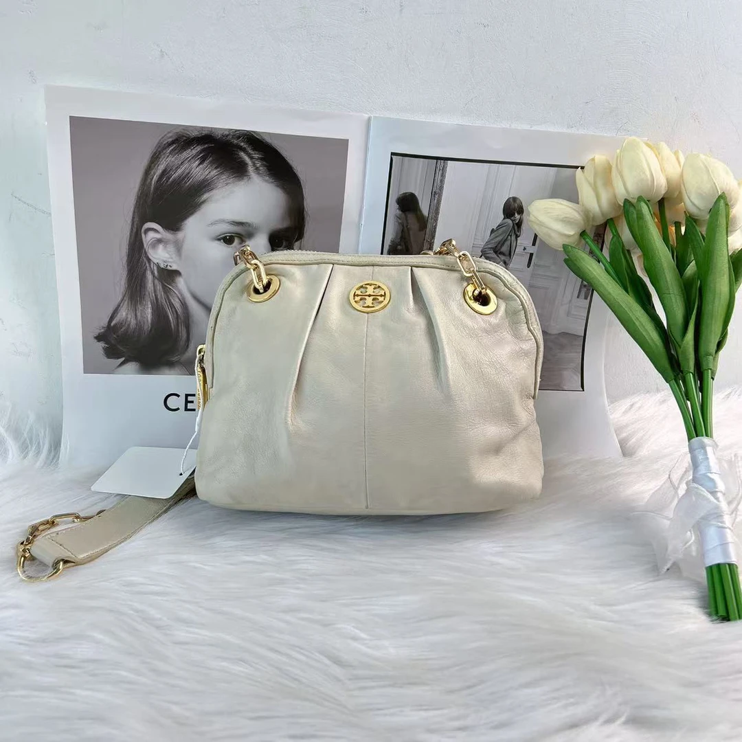 95新 TORY BURCH/汤丽柏琦 汤丽柏琦白色皮贝壳单肩包b1298