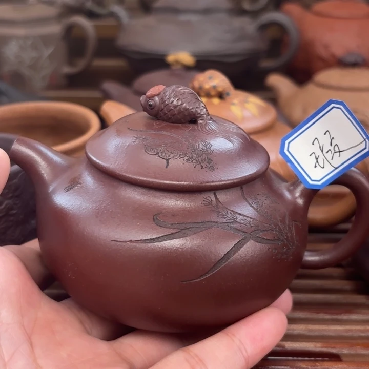 茶壶紫砂鸿运当头原矿老紫泥170c