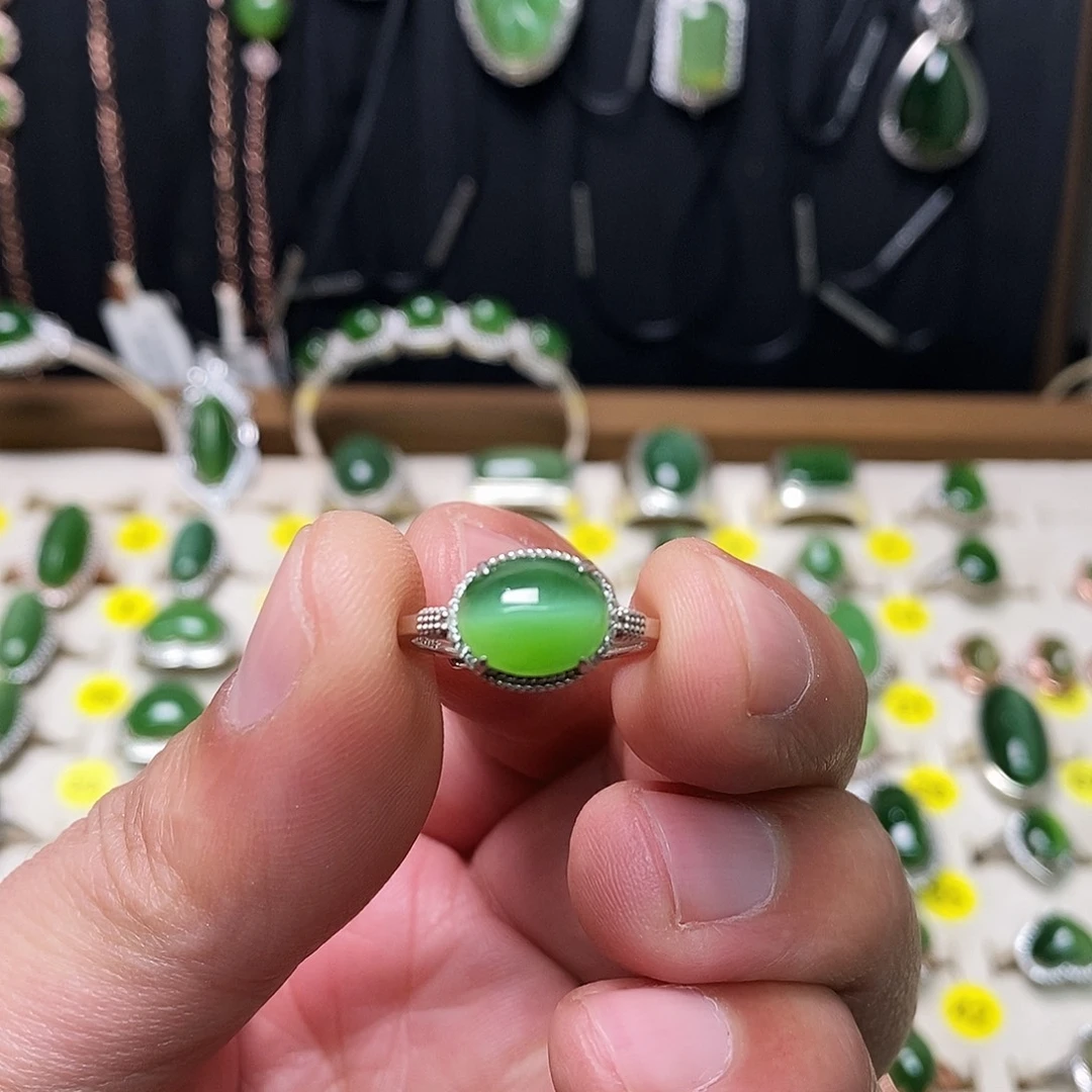 和田玉（碧玉）银S925镶嵌戒指