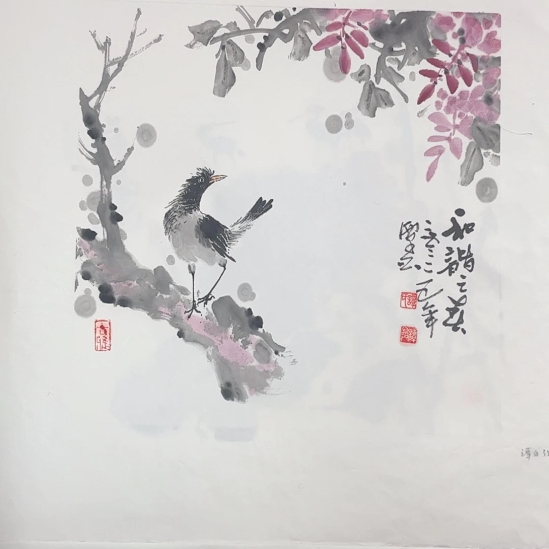 国画三尺斗方花鸟m